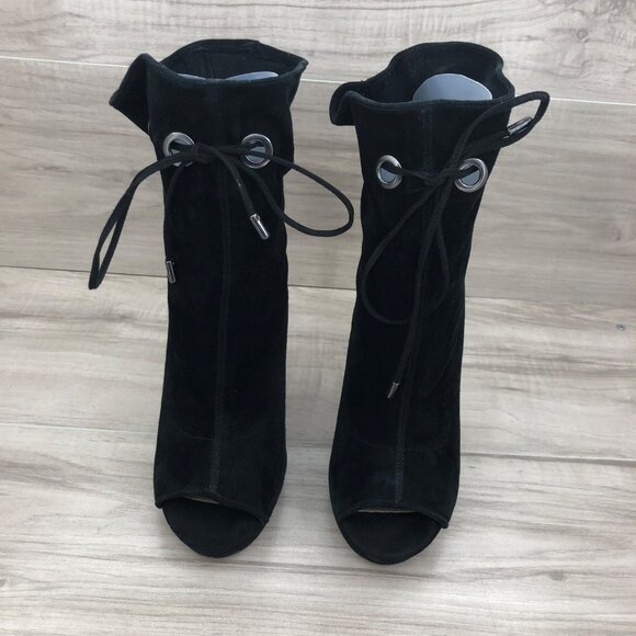 Steve Madden Booties Womens 8M Cavalier Black Suede Pull On Peep Toe Stiletto - Picture 5 of 13